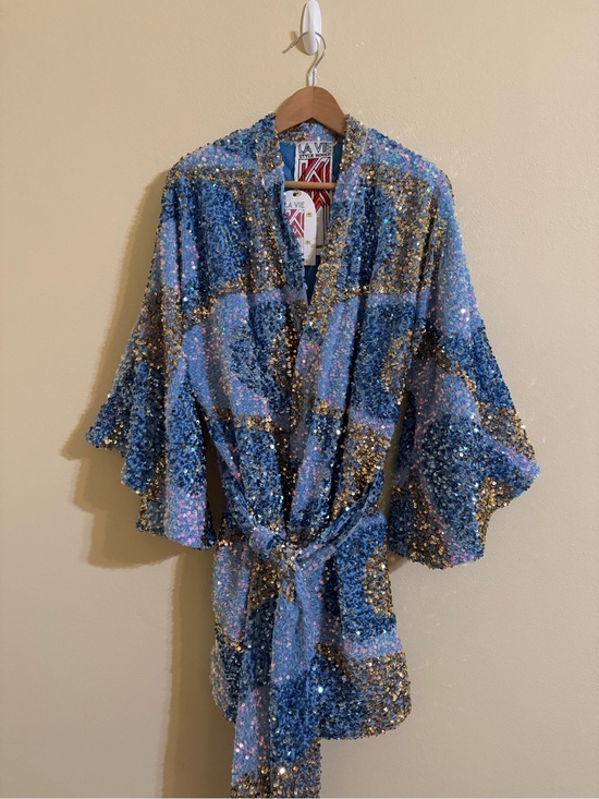 La Vie Style House Dresses & Skirts - La Vie Style House New Sequin Mini Wrap Dress Blue Velvet One Size